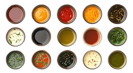 Sauces in bowls on a white background Assorted  Generative AI