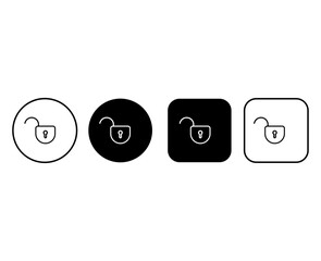 Set of outline opened lock icons. Editable stroke. Security symbols buttons.