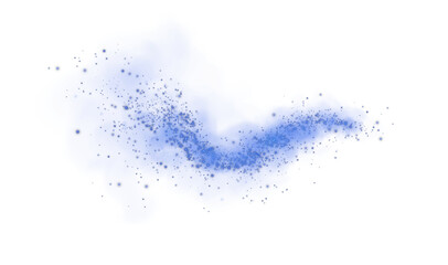 Obraz premium Fantastic blue smoke background. Magic blue smoke with glitter and small particles of twinkling stars. Fog with luminous particles. Blue vapor with stardust. Morning fog over land or water. PNG.