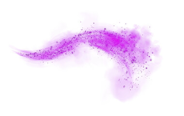 Fantastic purple smoke background. Magic purple smoke with glitter and small particles of twinkling stars. Fog with luminous particles. Purple vapor with stardust. Morning fog over land or water. PNG.
