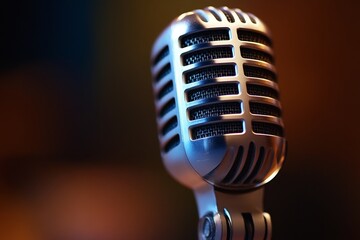 Vintage silver microphone on colorful background