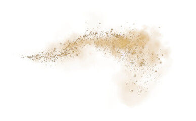 Fantastic golden smoke background. Magic golden smoke with glitter and small particles of twinkling stars. Fog with luminous particles. Yellow vapor with stardust. Morning fog over land or water. PNG