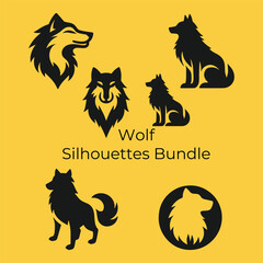 Simple Wolf Silhouettes Bundle of Standing Designs with Unique Expressions