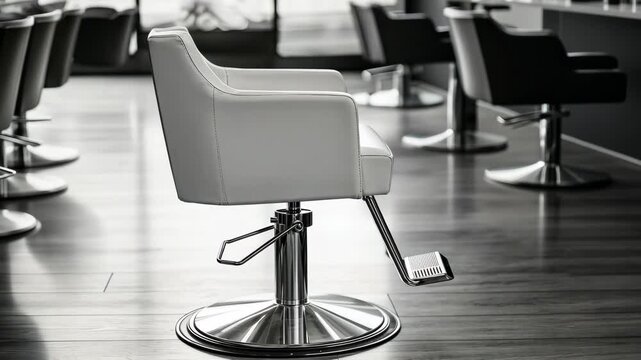Stylish barber chair in modern salon interior during daytime
