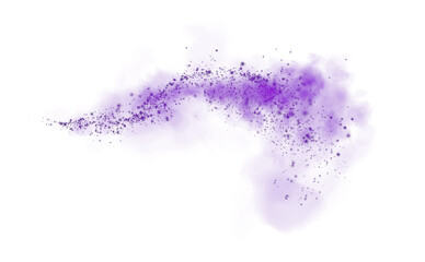 Fantastic purple smoke background. Magic purple smoke with glitter and small particles of twinkling stars. Fog with luminous particles. Purple vapor with stardust. Morning fog over land or water. PNG.