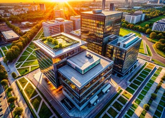 Aerial View of Modern Office Building with Clean Lines and Geometric Design - Perfect for Letterhead Template