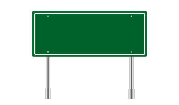 Blank green traffic road sign  isolated on transparent background. PNG illustration.