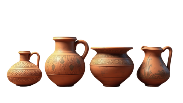 Ancient Terracotta Pottery Collection Ornate Jugs and Vessels