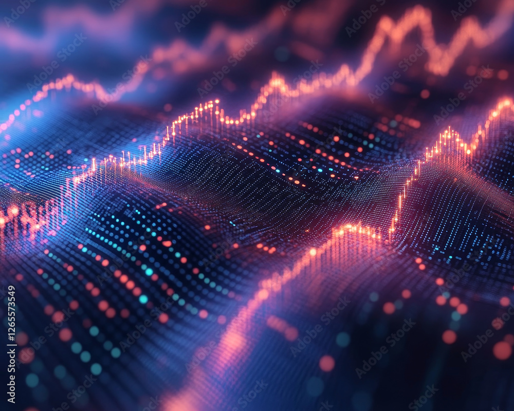 Poster digital financial charts with glowing data points and abstract patterns