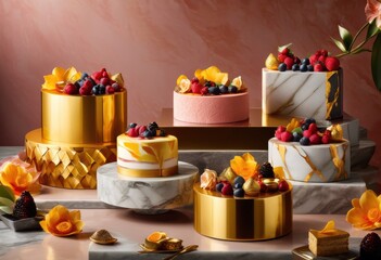 vibrant collection exquisite desserts artfully presented colorful eye catching packaging dazzling visual delight, artistry, bakery, confectionery