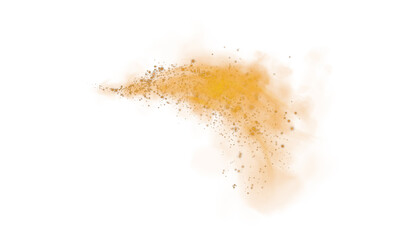 Fantastic orange smoke background. Magic orange smoke with glitter and small particles of twinkling stars. Fog with luminous particles. Orange vapor with stardust. Morning fog over land or water. PNG.
