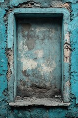 Teal alcove, weathered wall, urban decay, background blur, design texture