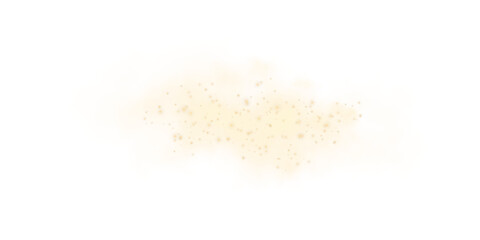 Fantastic yellow smoke background. Magic yellow smoke with glitter and small particles of twinkling stars. Fog with luminous particles. Yellow vapor with stardust. Morning fog over land or water. PNG.