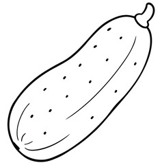 Cucumber vegetable outline black and white cute drawing. The vegetable is the main focus of the image. The vegetable adds a touch of nature and freshness to the scene. The image is simple and clear