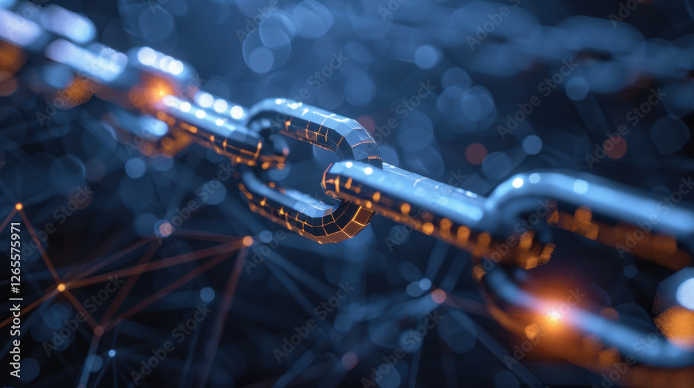 Poster digital chain link with glowing connections, representing technology and security. image showcases f