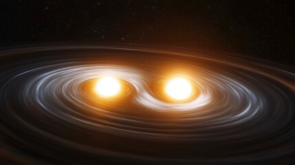 Neutron star collision event horizon with glowing light bending space-time