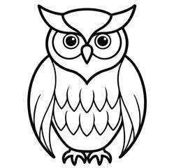 Cute brown cartoon owl character with big eyes and a wise expression, a vector illustration of a fun wild bird perched on a branch