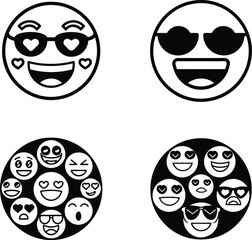 set of funny emoji cartoon eyes and set of funny cartoon vector faces