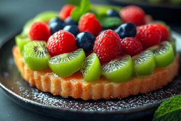 Generative AI image of a colorful mix with fresh fruits for a healthy lunch or dinner