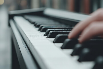 A person is playing a piano with their hand on the keys