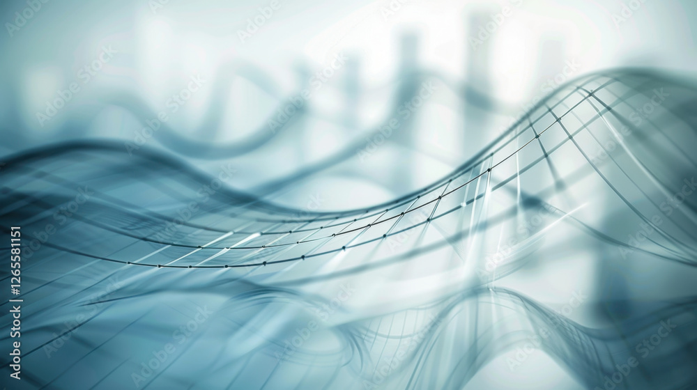 Poster abstract blue wave patterns with grid lines representing data visualization and analytics, creating 