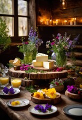 Naklejka premium vibrant arrangements fresh dairy ingredients showcase natural beauty culinary versatility food presentation, display, cheese, yogurt, milk, cream, butter