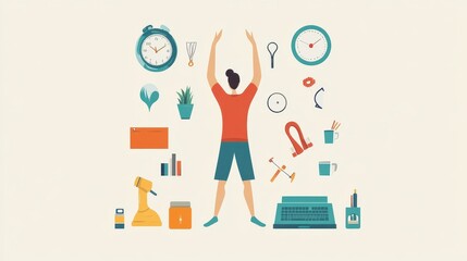 Creative workspace with time management and productivity tools