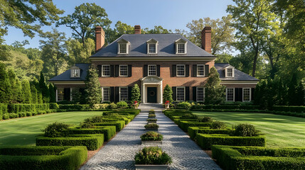 Obraz premium Maryland Colonial Manor with Historic Gardens, Traditional American Estate