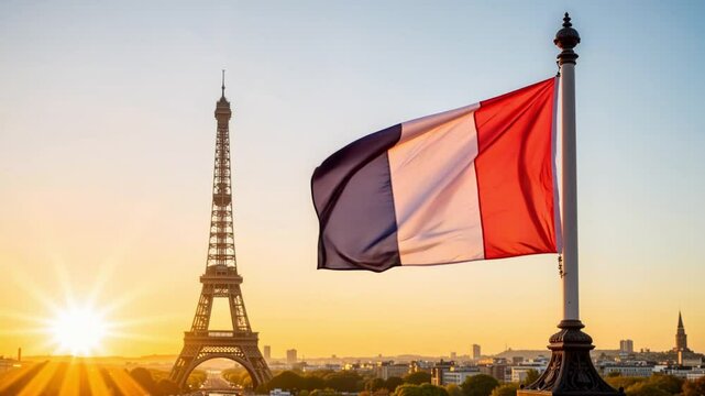 French Flag and Eiffel Tower in Orange and Blue for French Symbol