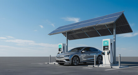 sleek--modern-electric-car-charging-at-a-solar power station