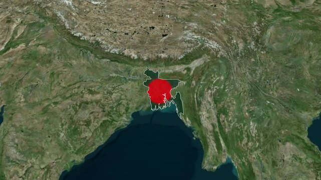 Bangladesh map animation with Bangladesh flag highlighted border color, 3d Animated map of Bangladesh, Bangladesh maps zooming from top Space view, World Map Zoom In To Bangladesh, Detailed map Bangla
