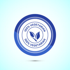 100 percent vegetarian icon design illustration, Vegan product label badge, Blue color button design
