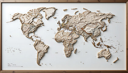 A world map in a full-frame 16_9 landscape ratio, depicted in authentic with true colors. The map features realistic.