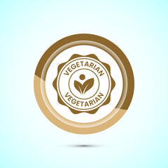 100 percent vegetarian icon design illustration, Vegan product label badge, Gold color button design
