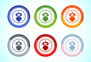 AI assistant icon design illustration. Digital or virtual assistant sign, Robot icon, 6 color button design set