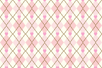 Valentine argyle seamless pattern. Geometric background for Valentine apparel and wrapping paper. Vector illustration, Argyle style fabric pattern, Plaid Seamless Pattern, Valentines, Pink, clothing 