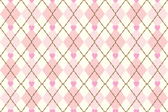 Valentine argyle seamless pattern. Geometric background for Valentine apparel and wrapping paper. Vector illustration, Argyle style fabric pattern, Plaid Seamless Pattern, Valentines, Pink, clothing 