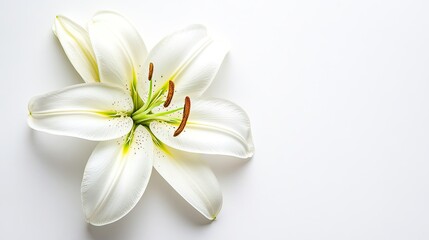 Lily flower on white isolated background. Close-up. Top view. place for text.