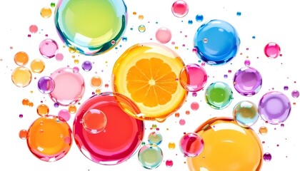 Burbujas de diferentes tamaños y colores sobre un fondo blanco