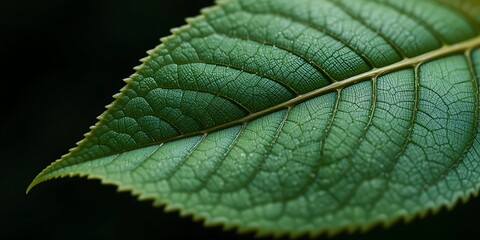 Fototapeta premium Detailed close-up of a vibrant green leaf showcasing its intricate veins