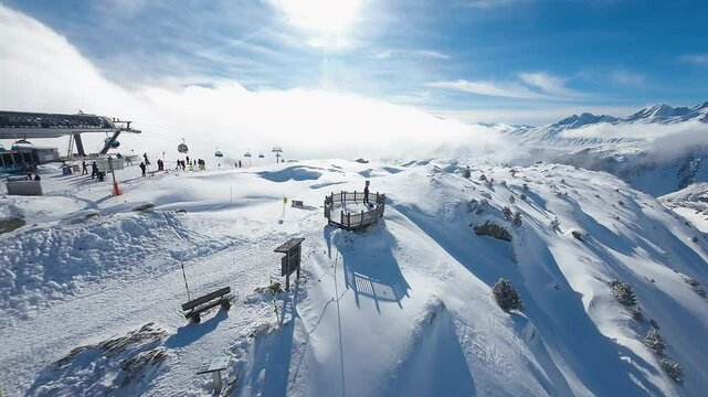 Aletsch Ski Resort's breathtaking slopes and untouched snowfields stretch into the horizon, creating a winter paradise for skiers and snowboarders. Winter alpine landscape in Switzerland.