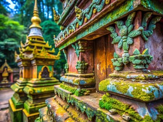 Obraz premium Ancient Chiang Dao Pagoda Macro Photography: Intricate Details of Thai Temple Architecture