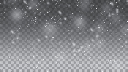 Vector heavy snowfall, snowflakes in different shapes and forms. Snow flakes, snow background.