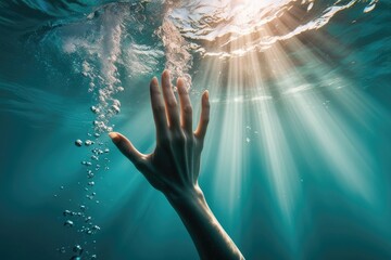 Fototapeta premium Reaching for Light: A Submerged Hope