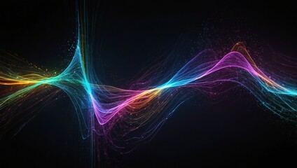 Fototapeta premium Abstract glowing electric light lines moving fluidly across a dark gradient background