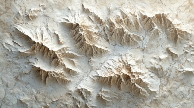 Aerial view depicting a rugged mountain range terrain