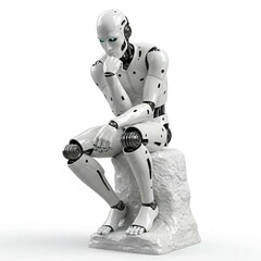 The Thinking Robot statue on a white background