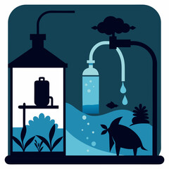 Aquarium scene silhouette vector