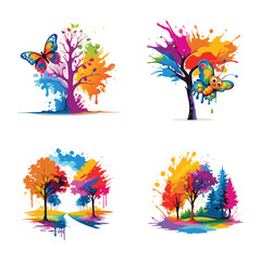 Obraz premium 4 icon vector autumn landscape illustration design tree 