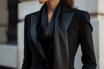 Elegant young asian female in black suit